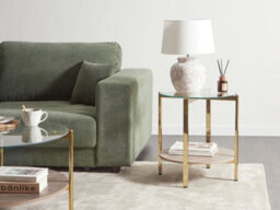 Beliani Side Table Lovell Tempered Glass Gold - thumbnail 2