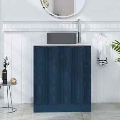 Royal Bathrooms Evora 700mm Midnight Blue Fluted Floor Standing Countertop Vanity Unit 2 Door With Art Square Basin - image 1