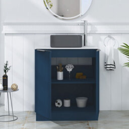 Royal Bathrooms Evora 700mm Midnight Blue Fluted Floor Standing Countertop Vanity Unit 2 Door With Art Square Basin - thumbnail 3