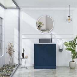 Royal Bathrooms Evora 700mm Midnight Blue Fluted Floor Standing Countertop Vanity Unit 2 Door With Art Square Basin - thumbnail 2