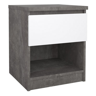 Furniture To Go Naia Bedside 1 Drawer 1 Shelf In Concrete And White High Gloss (W) 40.4 X (H) 49.5 X (D) 40Cm - image 1
