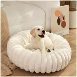 Fluffy Donut Dog Bed Round Calming Pet Cushion Soft Plush Puppy Bed Cats & Dogs White 60 Cm - thumbnail 1