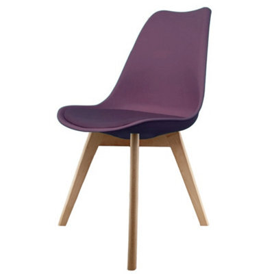 Fusion Living Soho Aubergine Plastic Dining Chair With Squared Light Wood Legs - image 1