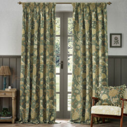 Morris & Co Cray Floral Velvet Room Darkening Pencil Pleat Curtain Pair Sage/sunflower (W)168Cm X (D)137Cm - thumbnail 2