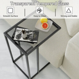 Huhote Sleek C Shaped End Table With Glass Top And Metal Frame For Living Room Or Bedroom - thumbnail 7