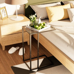 Huhote Sleek C Shaped End Table With Glass Top And Metal Frame For Living Room Or Bedroom - thumbnail 6