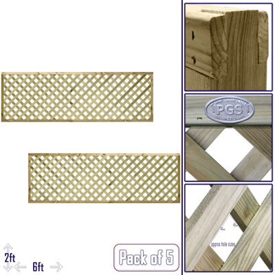 Premier Garden Supplies Urban Diamond Wooden Trellis Panel 6Ft X 2Ft (5 Pack) Heavy-Duty Lattice Fencing Topper For Climbing Plant Support - image 1