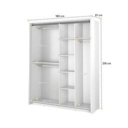 Arte Lux Xvii - White Mirrored Sliding Door Wardrobe (H2180mm W21800mm D570mm) With Multiple Hanging Rails - thumbnail 3