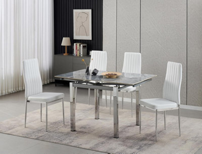 Furnizone UK Piccolo 4-Seater Ceramic Extending Dining Table And 4 Monza White Faux Leather Chairs - image 1
