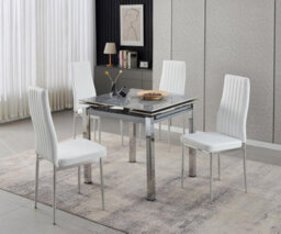Furnizone UK Piccolo 4-Seater Ceramic Extending Dining Table And 4 Monza White Faux Leather Chairs - thumbnail 2