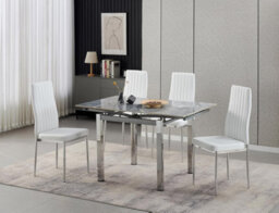 Furnizone UK Piccolo 4-Seater Ceramic Extending Dining Table And 4 Monza White Faux Leather Chairs