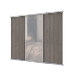 A-Class Sliding Doors Set Of 3 Dark Oak & Mirror Sliding Wardrobe Door Kit, Silver Frame & Tracks, Opening Height (H) 225-226Cm & Width (W) 223-224Cm - thumbnail 1