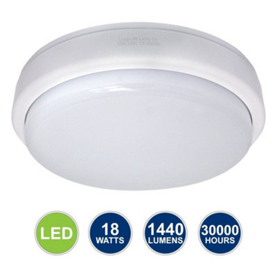 Long Life Lamps Company 18W Led Bulkhead Ceiling Light Mounted Round Dome 6500K Cool White - image 1