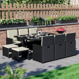 Lassic Garden Vida Cuba Black 10 Seater Rattan Garden Outdoor Bistro Set With Cover - thumbnail 1