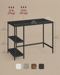 Songmics Storage-Enhanced Desk, Industrial Work Surface With Dual Shelving, Ebony Black - thumbnail 2