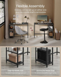 Songmics Storage-Enhanced Desk, Industrial Work Surface With Dual Shelving, Ebony Black - thumbnail 3