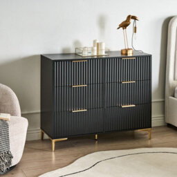Wyld And Coco Black Mdf Six Drawer Chest With Fluted Fronts And Gold-Tone Handles - W108 X D40 X H89Cm - thumbnail 2