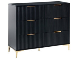 Wyld And Coco Black Mdf Six Drawer Chest With Fluted Fronts And Gold-Tone Handles - W108 X D40 X H89Cm - thumbnail 3