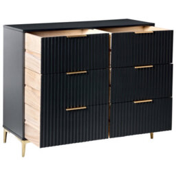 Wyld And Coco Black Mdf Six Drawer Chest With Fluted Fronts And Gold-Tone Handles - W108 X D40 X H89Cm - thumbnail 5
