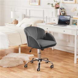 Dark Grey Swivel Rolling Desk Chair, Cute Vanity Makeup Chair - thumbnail 6