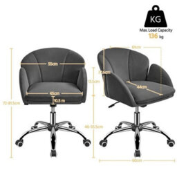 Dark Grey Swivel Rolling Desk Chair, Cute Vanity Makeup Chair - thumbnail 2