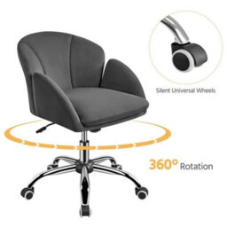 Dark Grey Swivel Rolling Desk Chair, Cute Vanity Makeup Chair - thumbnail 3