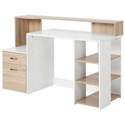 Wyld Haus Niledi 137Cm Oak And White Office Desk With Shelves, Drawers And Printer Stand - thumbnail 2