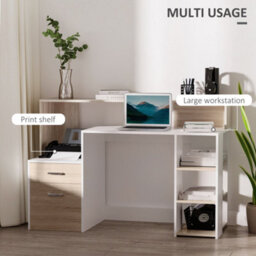 Wyld Haus Niledi 137Cm Oak And White Office Desk With Shelves, Drawers And Printer Stand - thumbnail 5