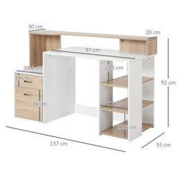 Wyld Haus Niledi 137Cm Oak And White Office Desk With Shelves, Drawers And Printer Stand - thumbnail 4
