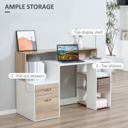 Wyld Haus Niledi 137Cm Oak And White Office Desk With Shelves, Drawers And Printer Stand - thumbnail 6