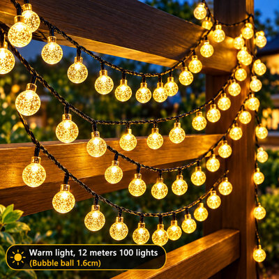 12M Solar Fairy Lights, 100 Led Ip65 Waterproof 8 Modes Outdoor String Lights For Garden Wedding Party Balcony Decor - image 1