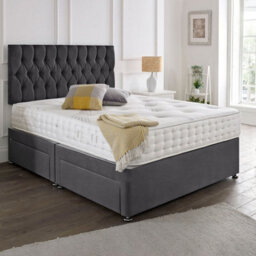 Dining Tables Beirut Matching Headboard Divan Set, 2 Drawer On Same Side With Sprung 1500 Comfort Mattress - Plush Steel - Double - thumbnail 1