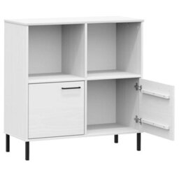 Berkfield Bookcase With Metal Legs White 90X35X90.5 Cm Solid Wood Oslo - thumbnail 5