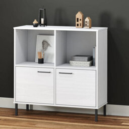Berkfield Bookcase With Metal Legs White 90X35X90.5 Cm Solid Wood Oslo