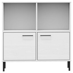 Berkfield Bookcase With Metal Legs White 90X35X90.5 Cm Solid Wood Oslo - thumbnail 4