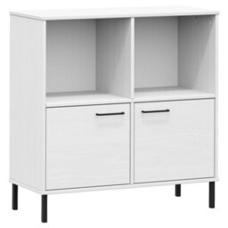 Berkfield Bookcase With Metal Legs White 90X35X90.5 Cm Solid Wood Oslo - thumbnail 2