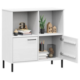 Berkfield Bookcase With Metal Legs White 90X35X90.5 Cm Solid Wood Oslo - thumbnail 3