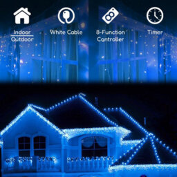 Geezy Christmas 200 Led Lights Outdoor Icicle Blue & White Chaser Fairy Timer 8 Modes - thumbnail 2