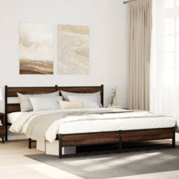 Berkfield Metal Bed Frame Without Mattress Brown Oak 200X200 Cm - thumbnail 1