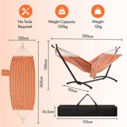 Vonhaus Hammock With Stand, Freestanding 1 Person Hammock With Adjustable Frame, Travel Bag For Garden, Beach, Camping & Outdoors - thumbnail 9
