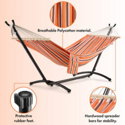 Vonhaus Hammock With Stand, Freestanding 1 Person Hammock With Adjustable Frame, Travel Bag For Garden, Beach, Camping & Outdoors - thumbnail 8