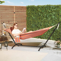 Vonhaus Hammock With Stand, Freestanding 1 Person Hammock With Adjustable Frame, Travel Bag For Garden, Beach, Camping & Outdoors - thumbnail 2