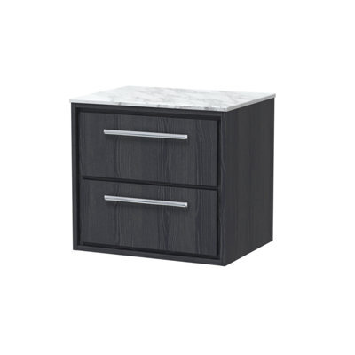 Hudson Reed Wall Hung 2-Drawer Vanity & Marble Worktop, In-Frame Design, Graphite Grey Woodgrain, 610X460X557mm - image 1