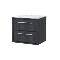 Hudson Reed Wall Hung 2-Drawer Vanity & Marble Worktop, In-Frame Design, Graphite Grey Woodgrain, 610X460X557mm - thumbnail 2