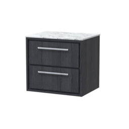 Hudson Reed Wall Hung 2-Drawer Vanity & Marble Worktop, In-Frame Design, Graphite Grey Woodgrain, 610X460X557mm - thumbnail 1