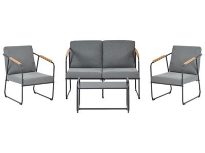 Beliani Grey Steel 4-Seater Outdoor Sofa Set With Teak-Accent Arms And Coffee Table - image 1