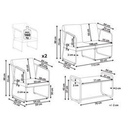 Beliani Grey Steel 4-Seater Outdoor Sofa Set With Teak-Accent Arms And Coffee Table - thumbnail 3