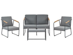 Beliani Grey Steel 4-Seater Outdoor Sofa Set With Teak-Accent Arms And Coffee Table - thumbnail 1