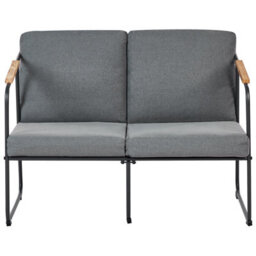 Beliani Grey Steel 4-Seater Outdoor Sofa Set With Teak-Accent Arms And Coffee Table - thumbnail 8