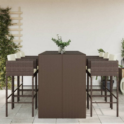 Berkfield 7 Piece Garden Bar Set With Cushions Brown Poly Rattan - image 1